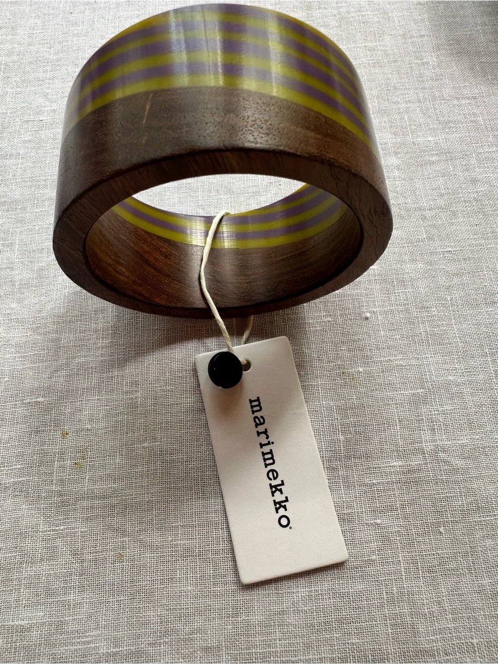 Marimekko MCM Purple & Yellow Striped Resin and Wood Bangle. Dust Bag. - Picture 6 of 8